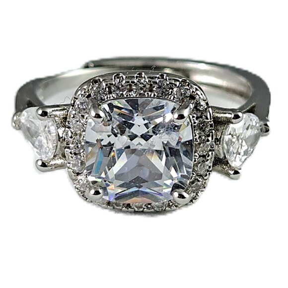 Adjustable 3-Stone Clear CZ Ring - Picture 2 of 3